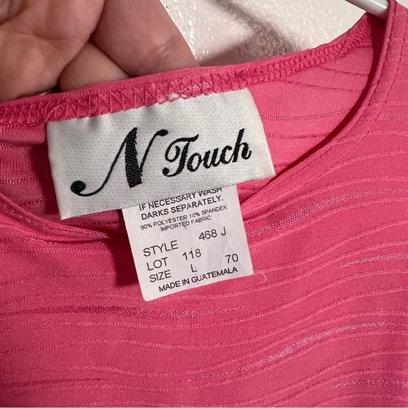 Vintage N Touch Short Sleeve Blouse Pink Textured Stripe L - Picture 9 of 9